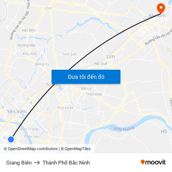 Giang Biên to Thành Phố Bắc Ninh map
