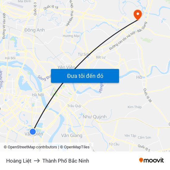 Hoàng Liệt to Thành Phố Bắc Ninh map