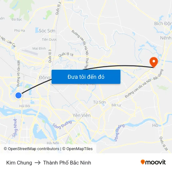 Kim Chung to Thành Phố Bắc Ninh map