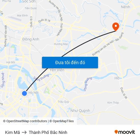 Kim Mã to Thành Phố Bắc Ninh map