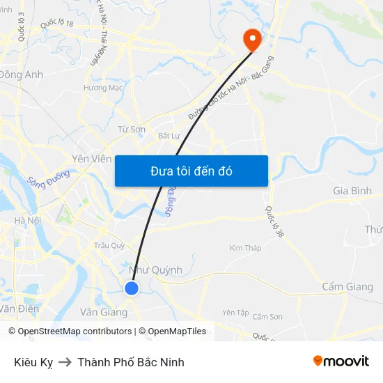 Kiêu Kỵ to Thành Phố Bắc Ninh map