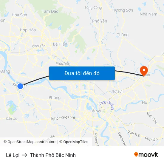 Lê Lợi to Thành Phố Bắc Ninh map