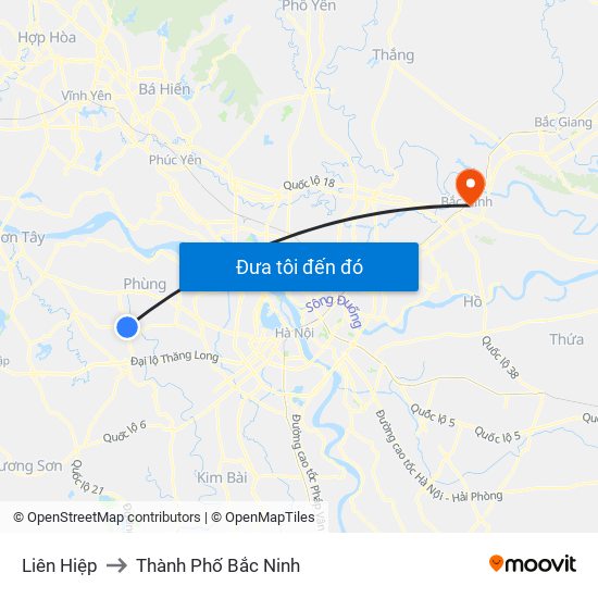 Liên Hiệp to Thành Phố Bắc Ninh map