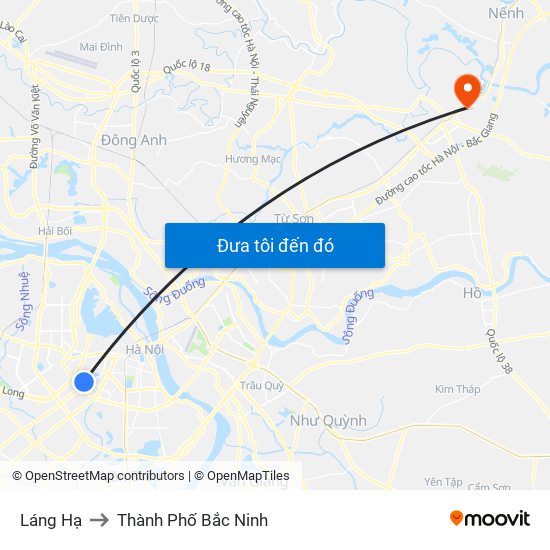 Láng Hạ to Thành Phố Bắc Ninh map