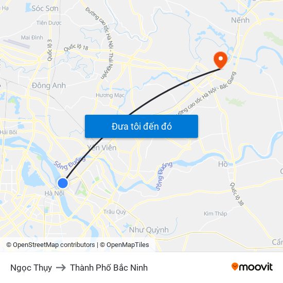 Ngọc Thụy to Thành Phố Bắc Ninh map