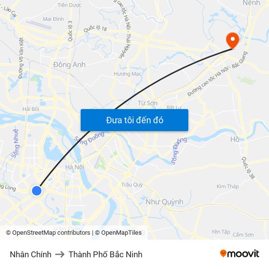 Nhân Chính to Thành Phố Bắc Ninh map