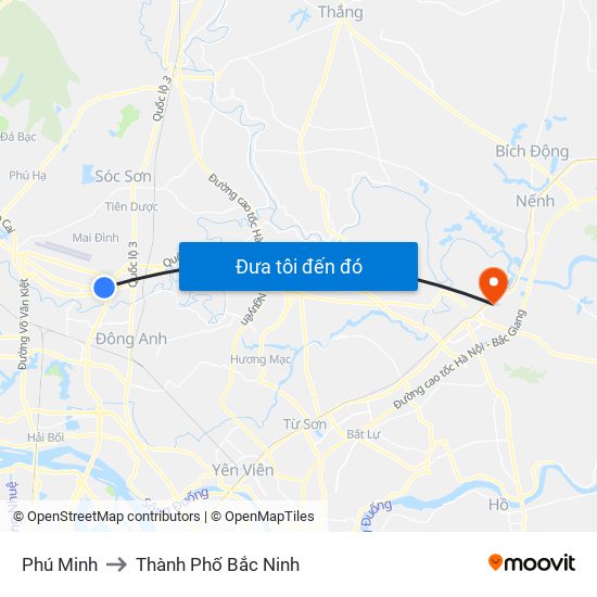 Phú Minh to Thành Phố Bắc Ninh map