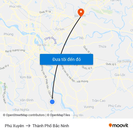 Phú Xuyên to Thành Phố Bắc Ninh map