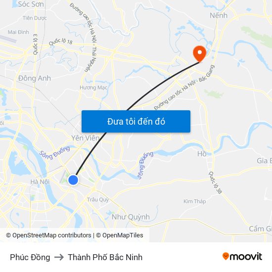 Phúc Đồng to Thành Phố Bắc Ninh map