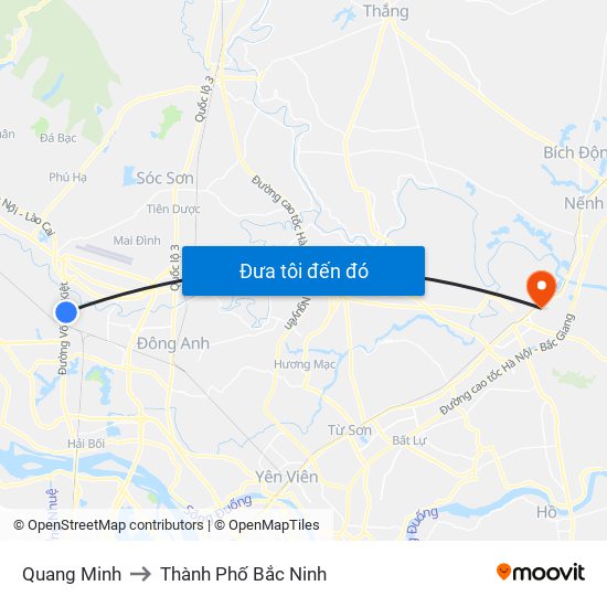 Quang Minh to Thành Phố Bắc Ninh map