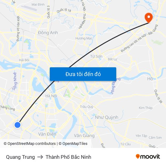 Quang Trung to Thành Phố Bắc Ninh map