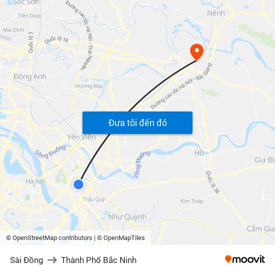 Sài Đồng to Thành Phố Bắc Ninh map