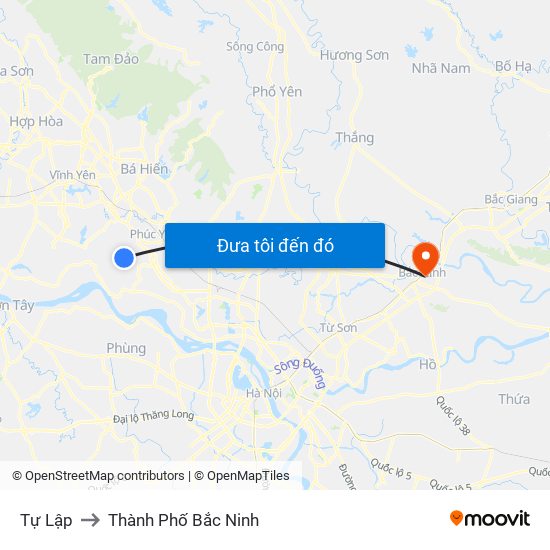 Tự Lập to Thành Phố Bắc Ninh map