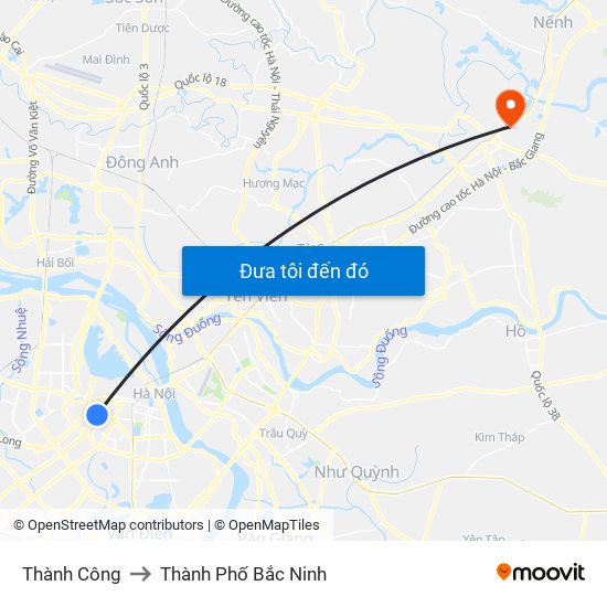 Thành Công to Thành Phố Bắc Ninh map