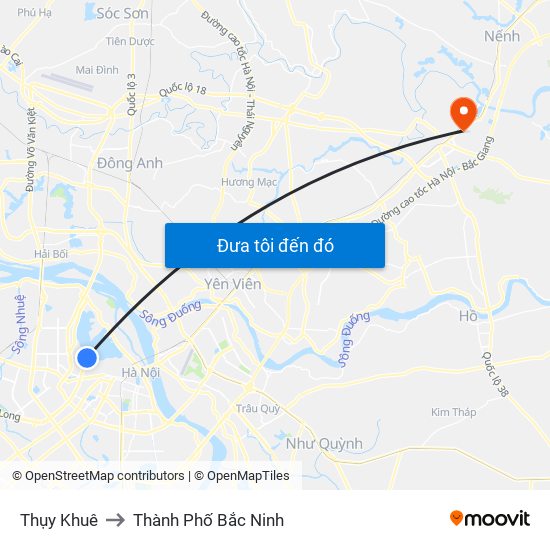Thụy Khuê to Thành Phố Bắc Ninh map
