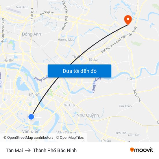 Tân Mai to Thành Phố Bắc Ninh map