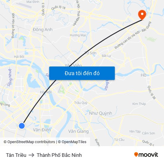 Tân Triều to Thành Phố Bắc Ninh map