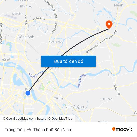 Tràng Tiền to Thành Phố Bắc Ninh map