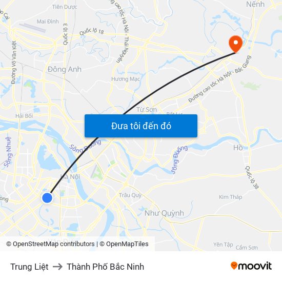 Trung Liệt to Thành Phố Bắc Ninh map