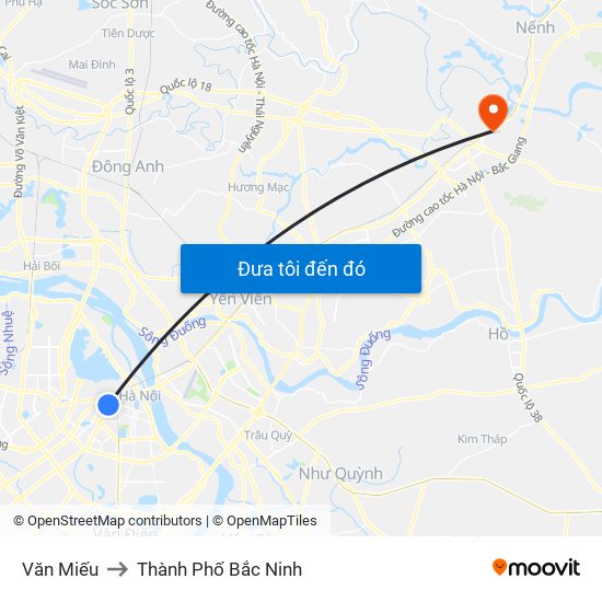Văn Miếu to Thành Phố Bắc Ninh map