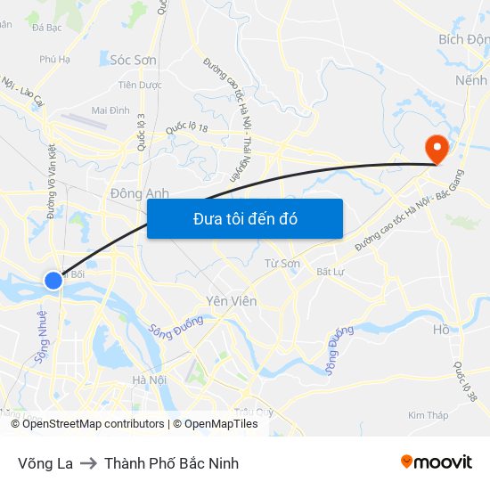 Võng La to Thành Phố Bắc Ninh map
