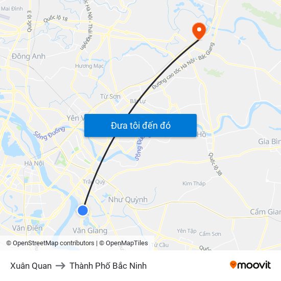 Xuân Quan to Thành Phố Bắc Ninh map