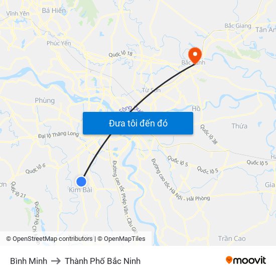 Bình Minh to Thành Phố Bắc Ninh map