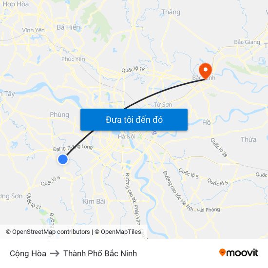 Cộng Hòa to Thành Phố Bắc Ninh map