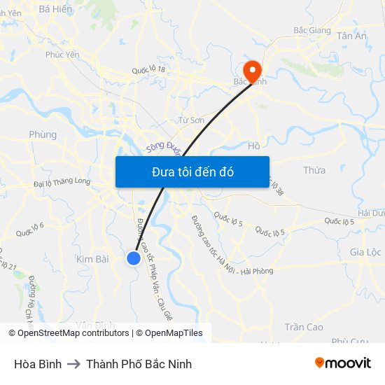 Hòa Bình to Thành Phố Bắc Ninh map