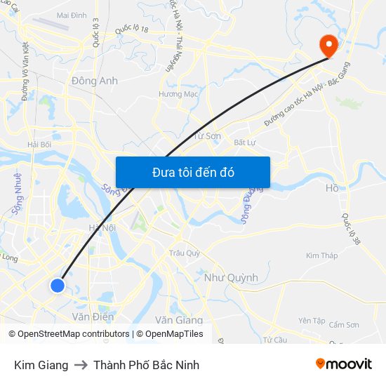 Kim Giang to Thành Phố Bắc Ninh map