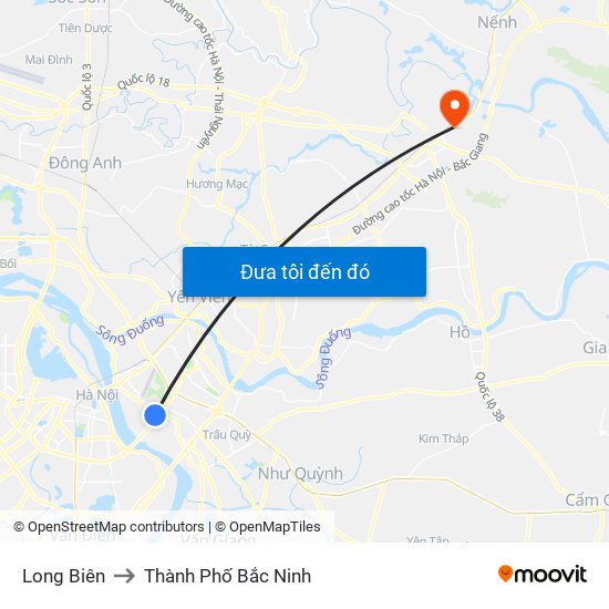 Long Biên to Thành Phố Bắc Ninh map