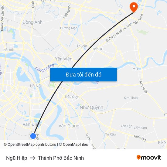 Ngũ Hiệp to Thành Phố Bắc Ninh map