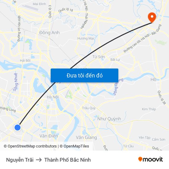 Nguyễn Trãi to Thành Phố Bắc Ninh map