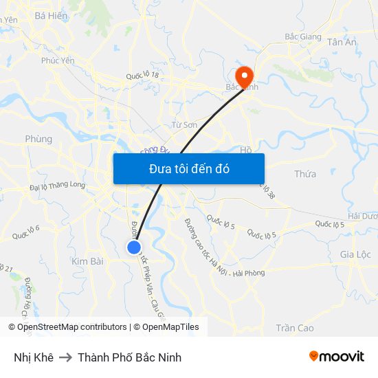 Nhị Khê to Thành Phố Bắc Ninh map