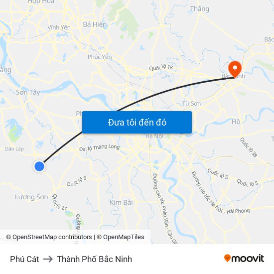 Phú Cát to Thành Phố Bắc Ninh map