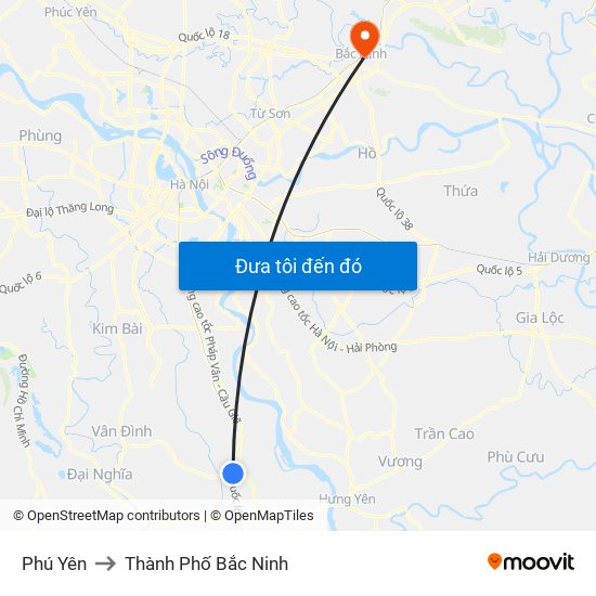 Phú Yên to Thành Phố Bắc Ninh map