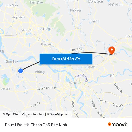 Phúc Hòa to Thành Phố Bắc Ninh map
