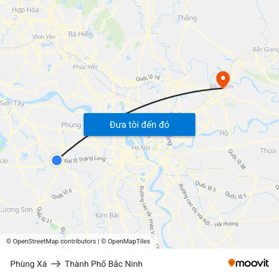 Phùng Xá to Thành Phố Bắc Ninh map