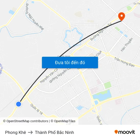 Phong Khê to Thành Phố Bắc Ninh map