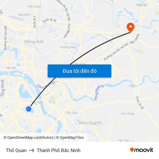 Thổ Quan to Thành Phố Bắc Ninh map