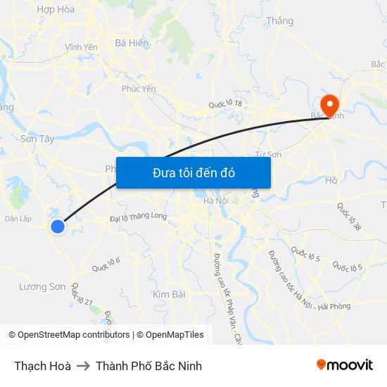 Thạch Hoà to Thành Phố Bắc Ninh map