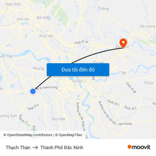 Thạch Thán to Thành Phố Bắc Ninh map