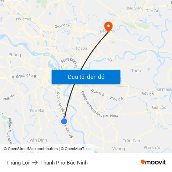 Thắng Lợi to Thành Phố Bắc Ninh map