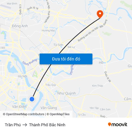 Trần Phú to Thành Phố Bắc Ninh map