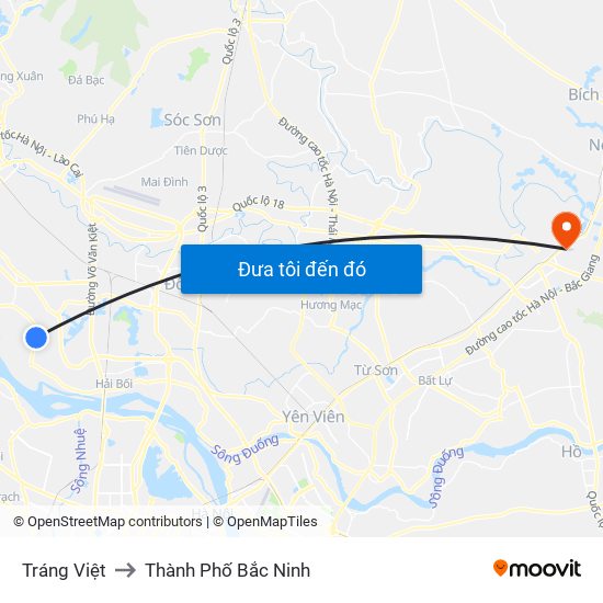 Tráng Việt to Thành Phố Bắc Ninh map