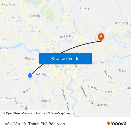 Vân Côn to Thành Phố Bắc Ninh map