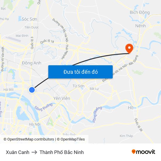 Xuân Canh to Thành Phố Bắc Ninh map