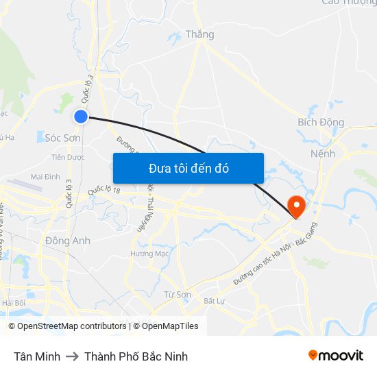 Tân Minh to Thành Phố Bắc Ninh map