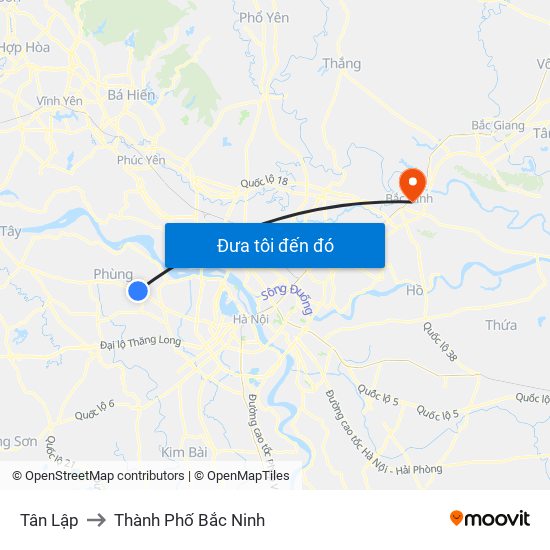 Tân Lập to Thành Phố Bắc Ninh map