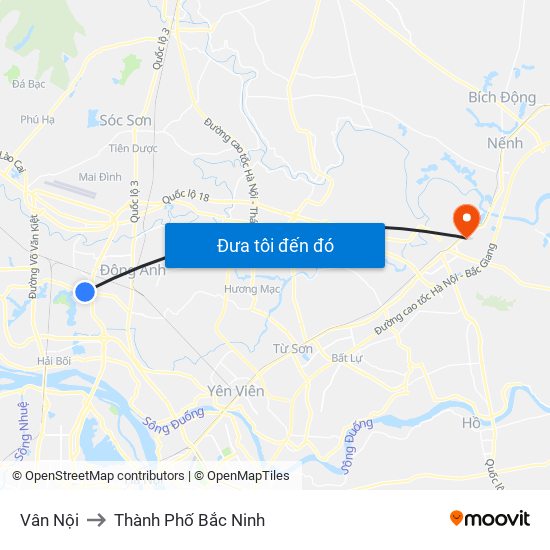 Vân Nội to Thành Phố Bắc Ninh map